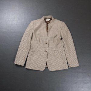 Talbots 8 Petites Geometric Print Wool Blazer Jacket Brown Mandarin Collar
